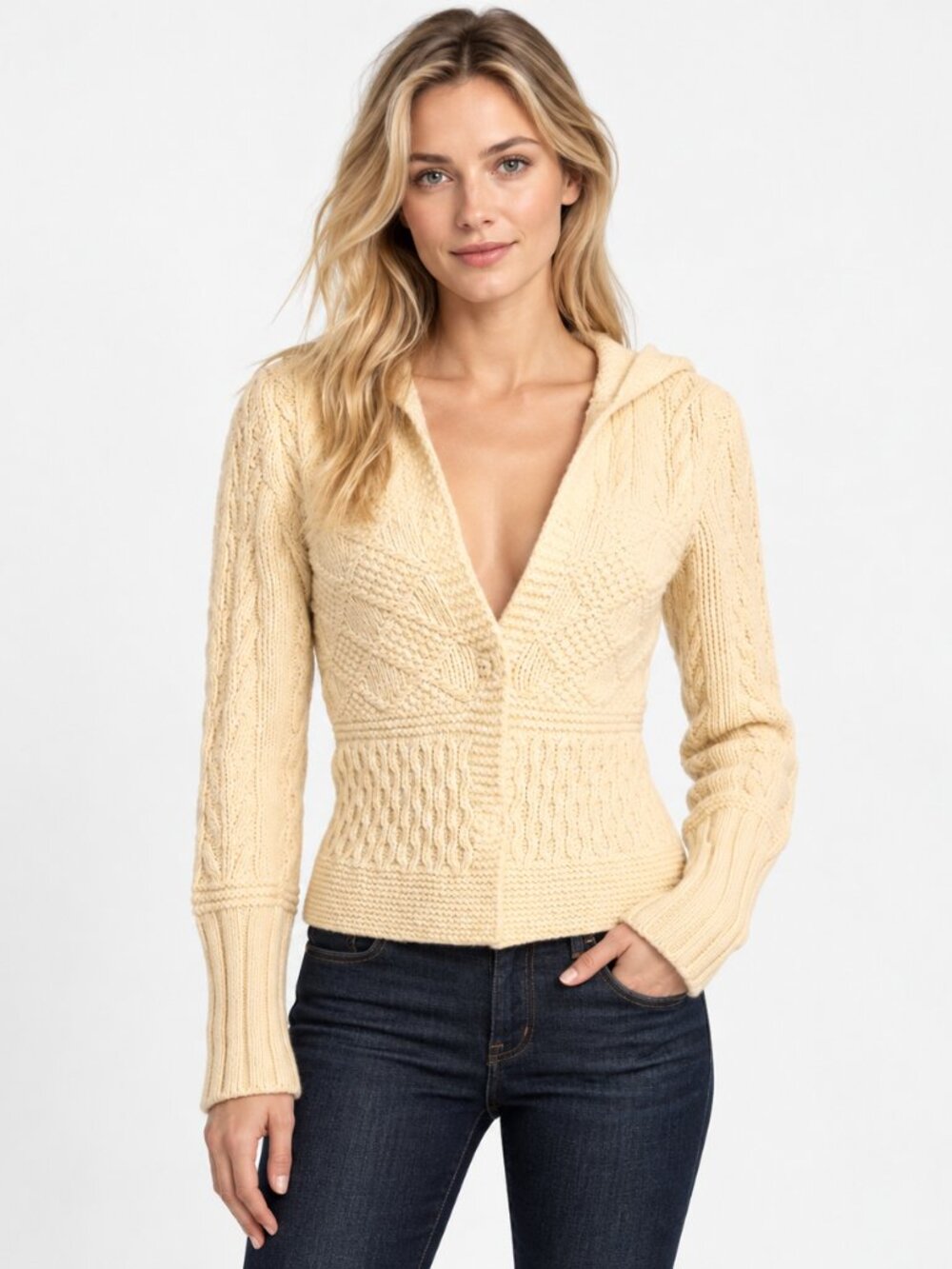 American Eagle Hand-Knit Hoodie Sweater (Size M)
